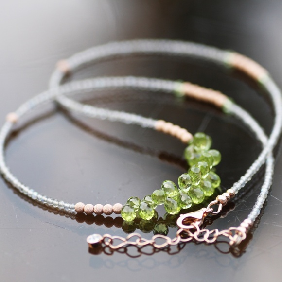 14k Rose Gold Filled Labradorite Peridot Wrap Bracelet Convertible Necklace - Picture 6 of 11